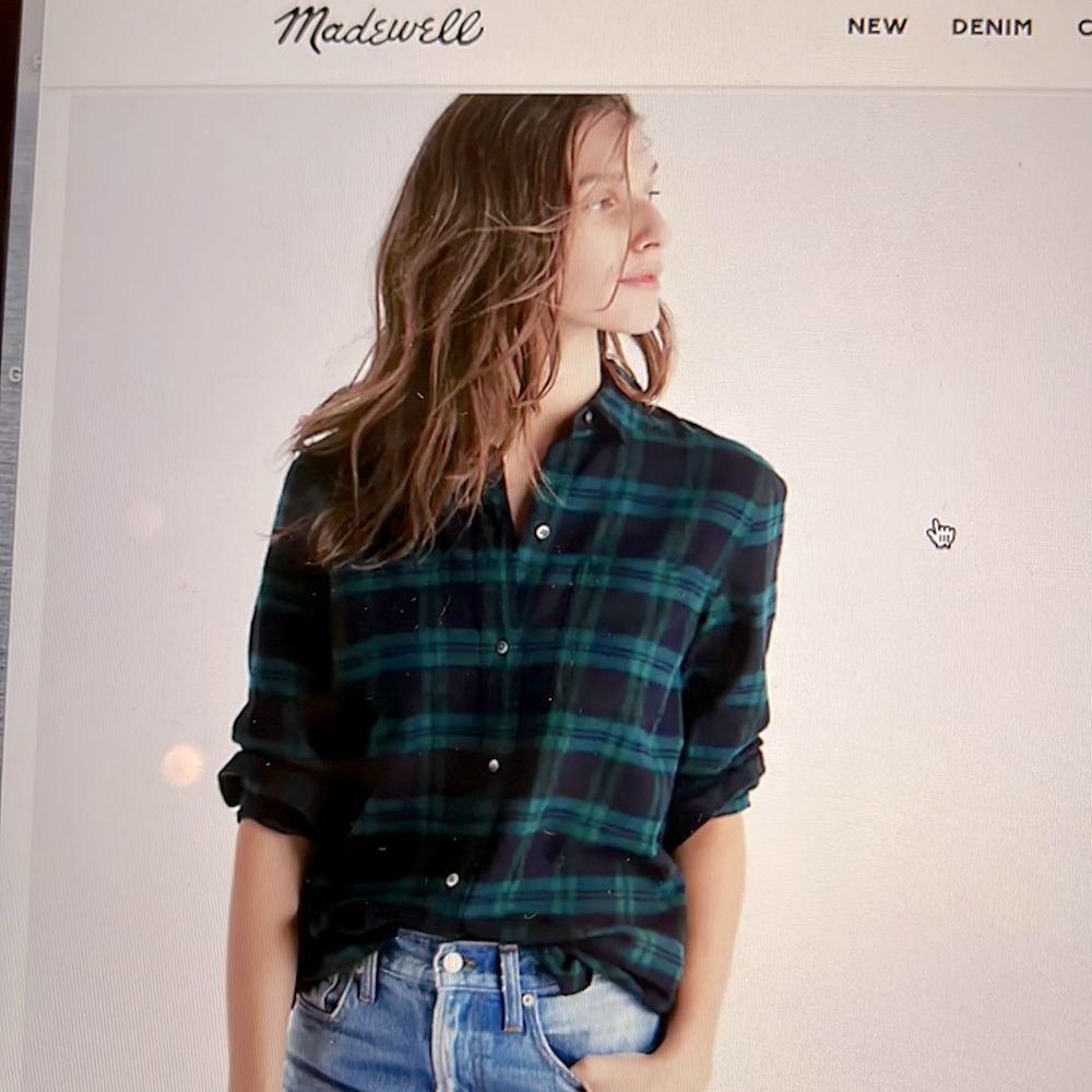 Madewell Flannel Classic Ex-Boyfriend Shirt in Dark Plaid - Sz L